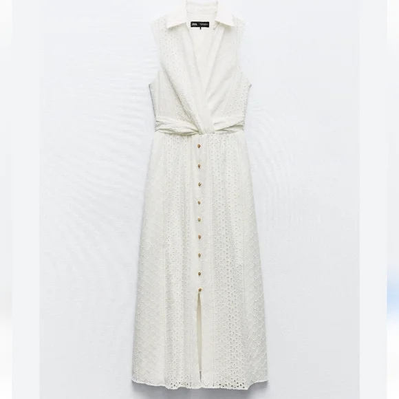 ZARA Openwork Embroidered Eyelet Midi Dress NWT 3017/653 - Picture 3 of 9